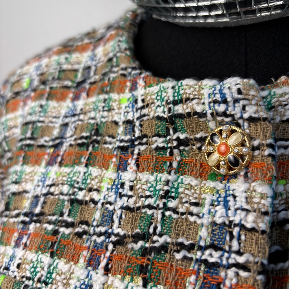Anthropologie Autres Filles Colorful Tweed Cropped Jacket Plaid, Large, Parisian - Picture 3 of 16